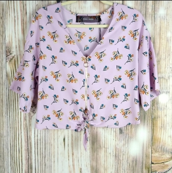 Code X Mode Lavender Floral Zipper Tie Front Top - Picture 2 of 9